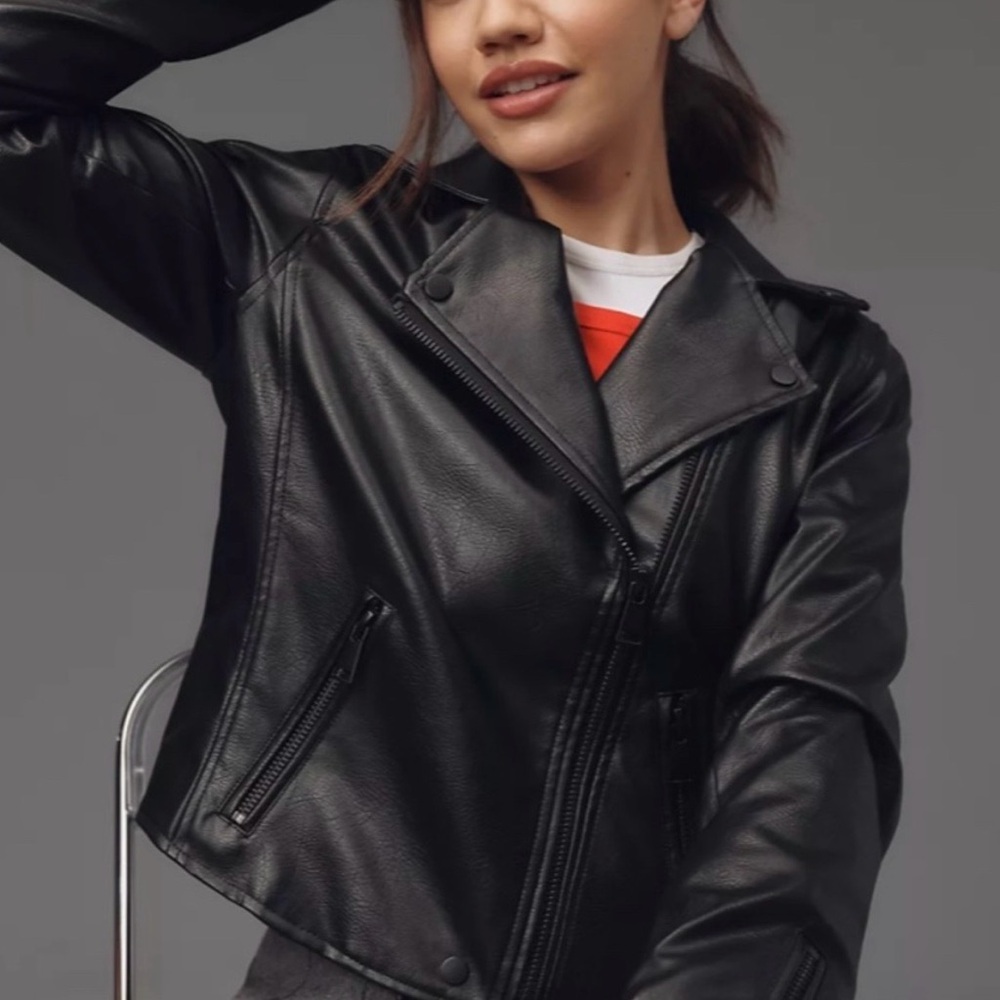 Anthropologie Women’s Black Faux Leather Moto Jacket